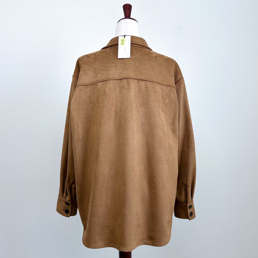 A Loves A Faux Suede Collared Shirt Jacket Long Sleeve Oversized Shacket NWT - Picture 4 of 7